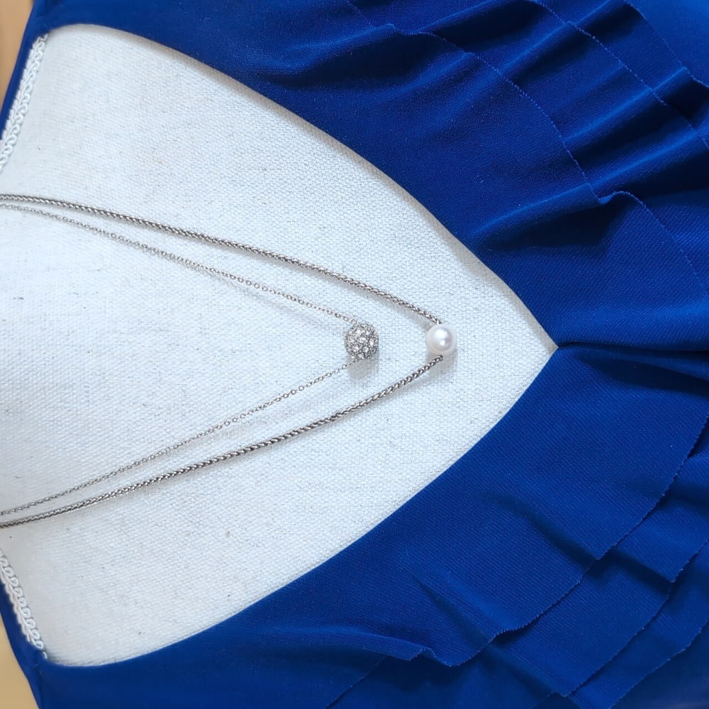 J. Jill Elegant Layered Silver Lustrous Pearl & Sparkly Fireball Necklace NWT